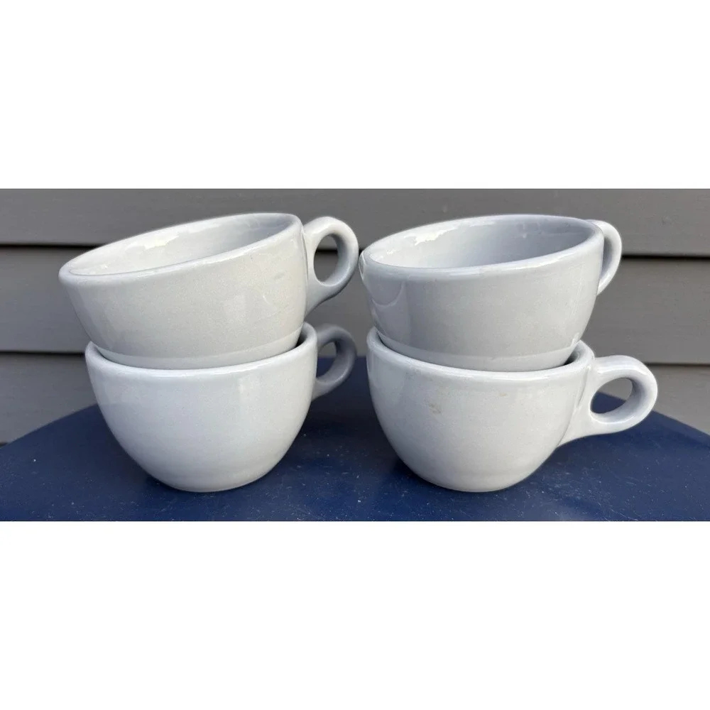 Vintage heavy duty dinerware Buffalo china tea coffee cups pale blue set of 4